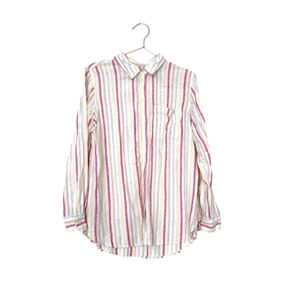 GAP Striped Button Down Shirt - pink , Blue, Cream
